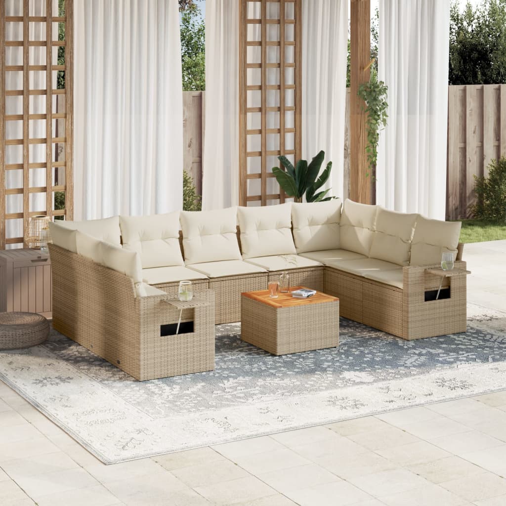 Set Divano da Giardino 10 pz con Cuscini Beige in Polyrattan - homemem39