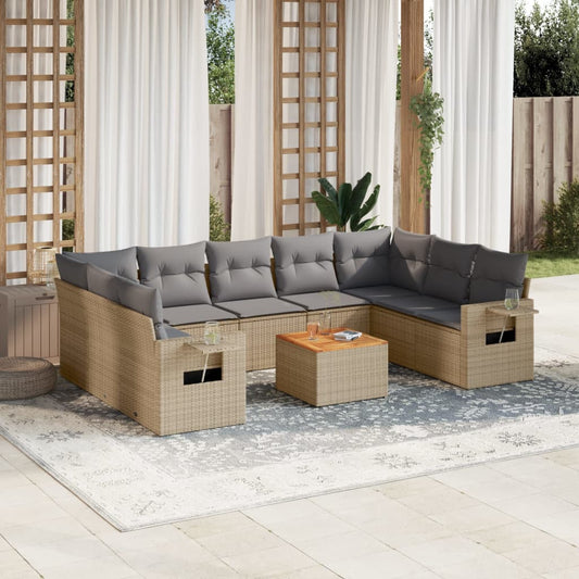 Set Divano da Giardino 10 pz con Cuscini Beige in Polyrattan - homemem39