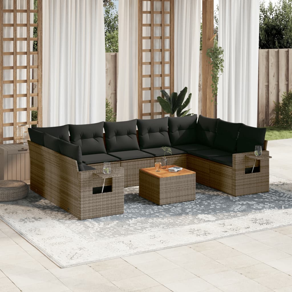 Set Divano da Giardino 10 pz con Cuscini Grigio in Polyrattan - homemem39