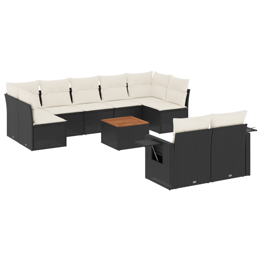 Set Divani da Giardino 10pz con Cuscini in Polyrattan Nero - homemem39