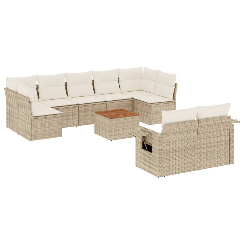 Set Divano da Giardino 10 pz con Cuscini Beige in Polyrattan - homemem39