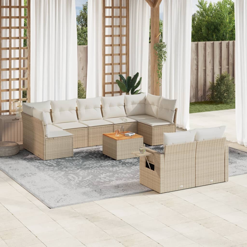 Set Divano da Giardino 10 pz con Cuscini Beige in Polyrattan - homemem39