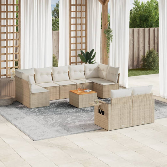 Set Divano da Giardino 10 pz con Cuscini Beige in Polyrattan - homemem39