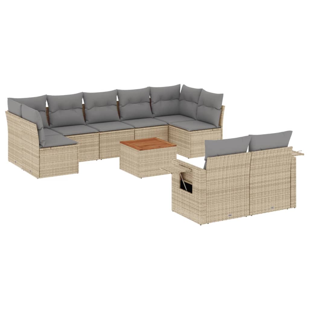 Set Divano da Giardino 10 pz con Cuscini Beige in Polyrattan - homemem39