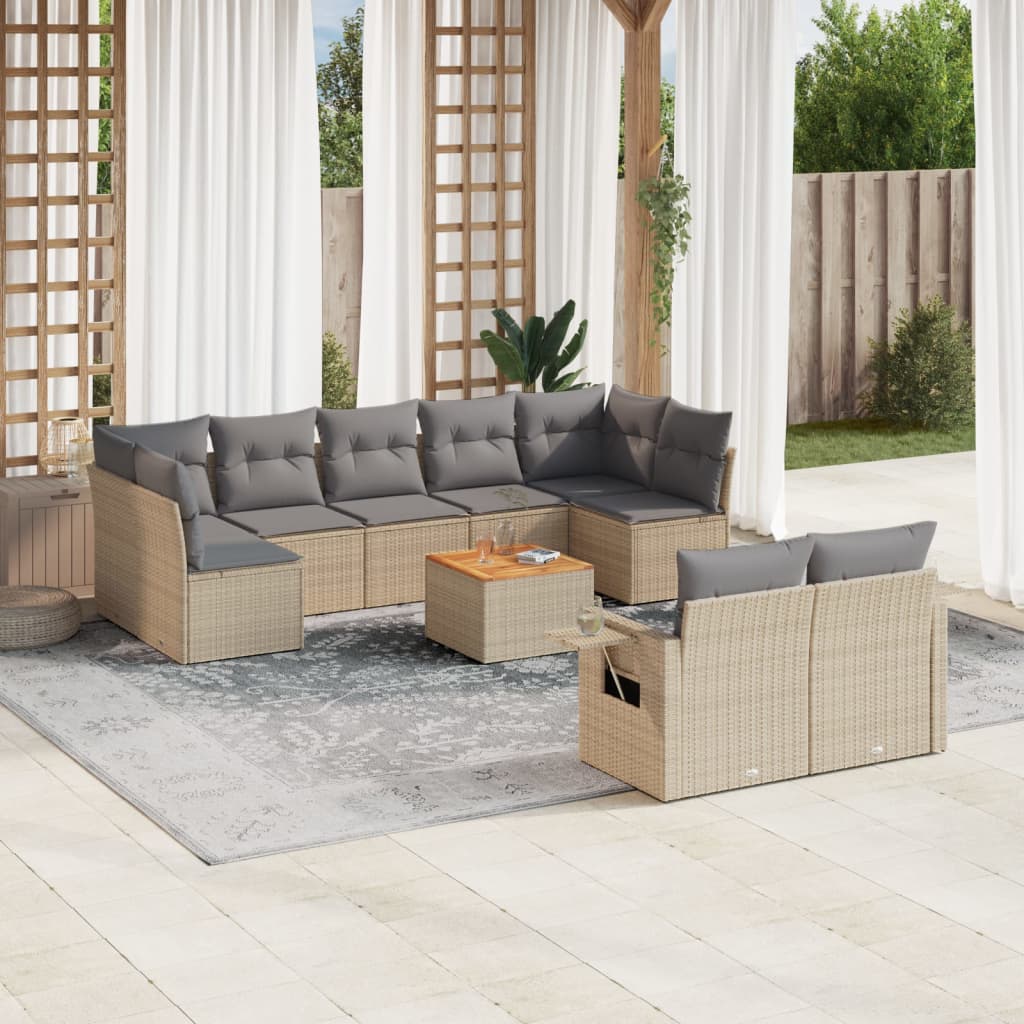 Set Divano da Giardino 10 pz con Cuscini Beige in Polyrattan - homemem39