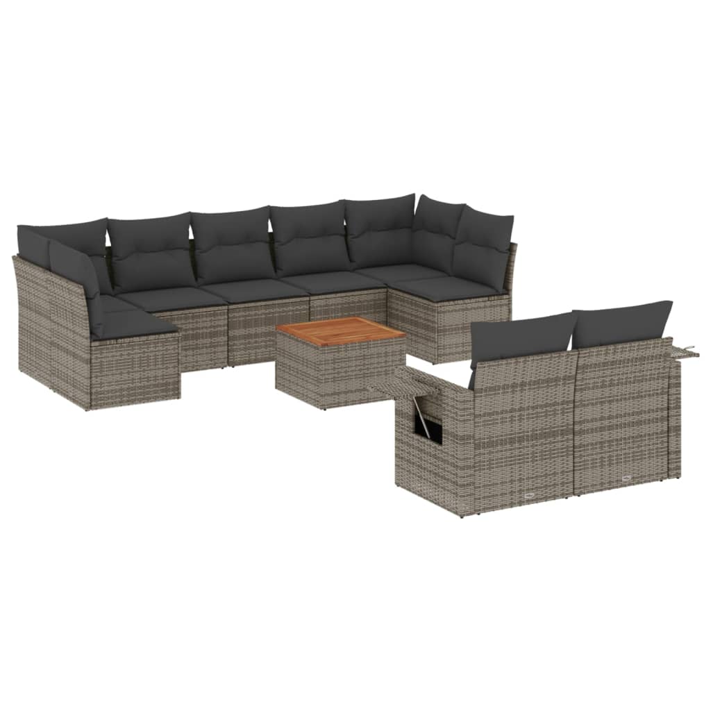 Set Divano da Giardino 10 pz con Cuscini Grigio in Polyrattan - homemem39