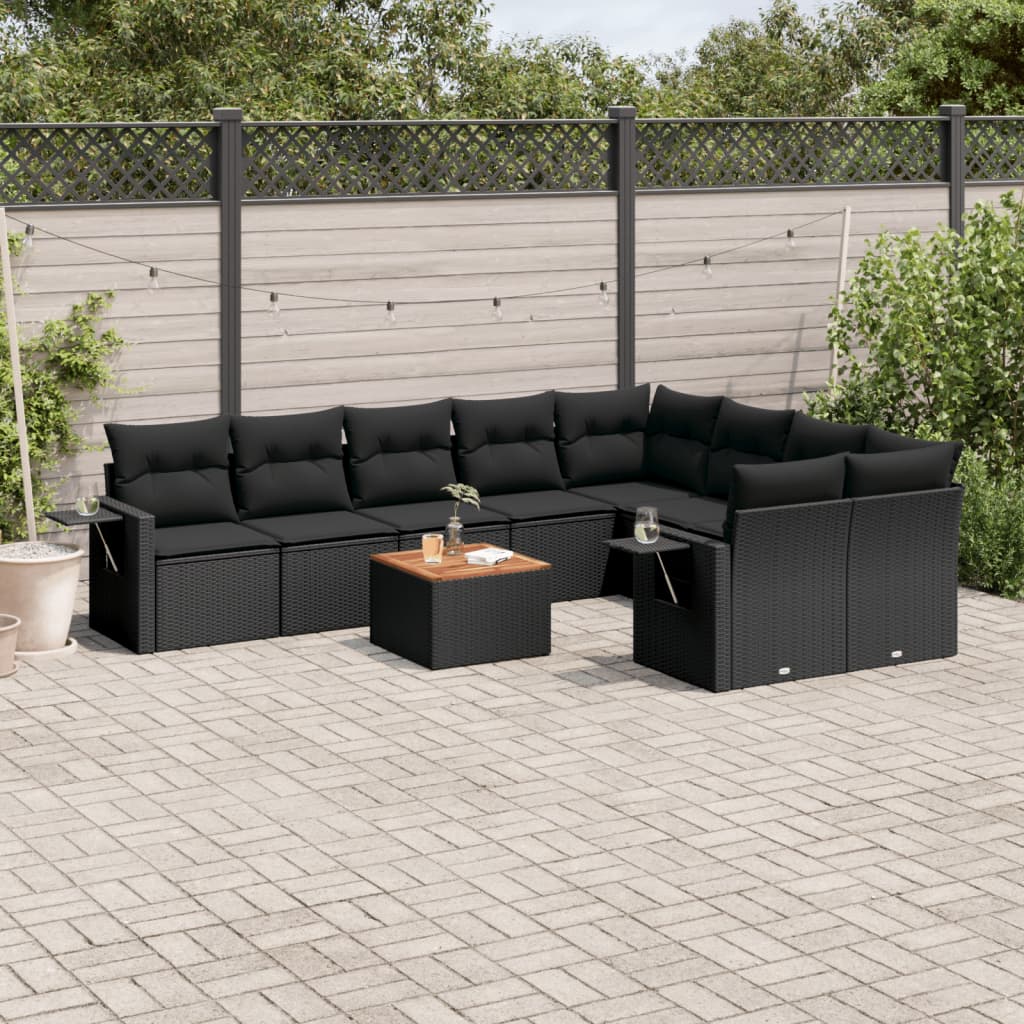 Set Divani da Giardino 10pz con Cuscini in Polyrattan Nero - homemem39