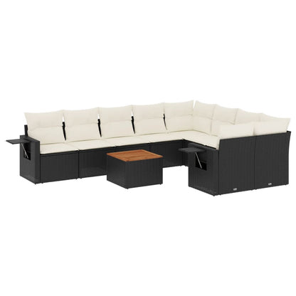 Set Divani da Giardino 10pz con Cuscini in Polyrattan Nero - homemem39