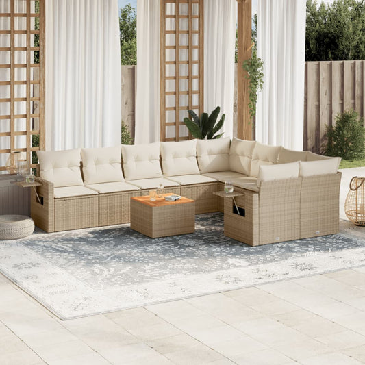 Set Divano da Giardino 10 pz con Cuscini Beige in Polyrattan - homemem39