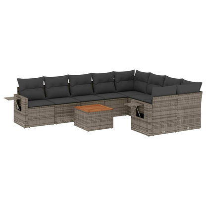 Set Divano da Giardino 10 pz con Cuscini Grigio in Polyrattan - homemem39