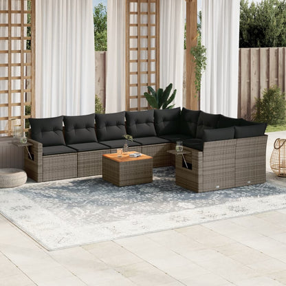 Set Divano da Giardino 10 pz con Cuscini Grigio in Polyrattan - homemem39