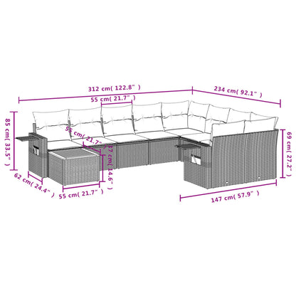 Set Divani da Giardino 10pz con Cuscini in Polyrattan Nero - homemem39