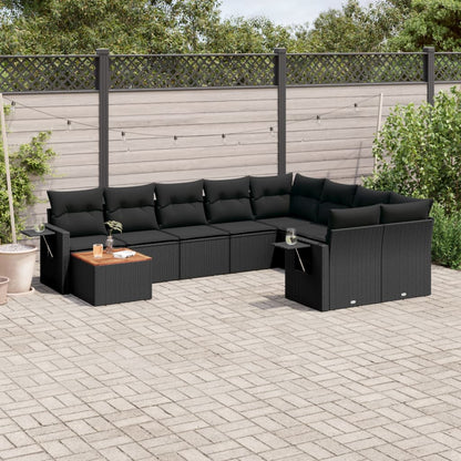 Set Divani da Giardino 10pz con Cuscini in Polyrattan Nero - homemem39