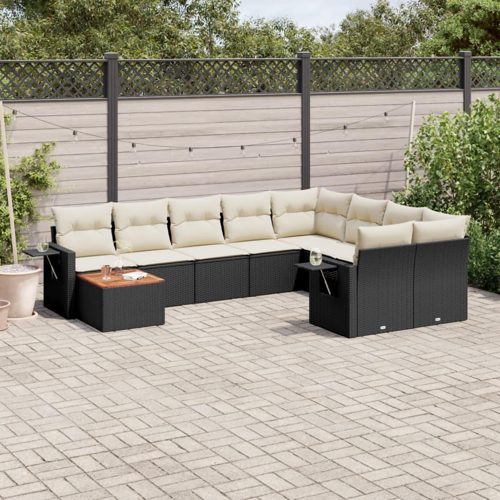 Set Divani da Giardino 10pz con Cuscini in Polyrattan Nero - homemem39