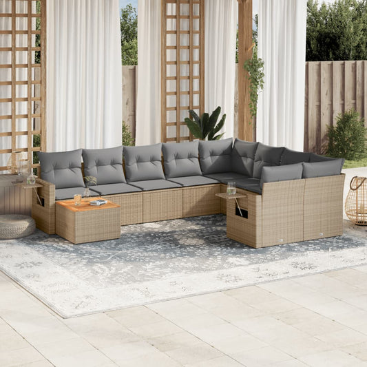 Set Divano da Giardino 10 pz con Cuscini Beige in Polyrattan - homemem39