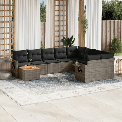 Set Divano da Giardino 10 pz con Cuscini Grigio in Polyrattan - homemem39