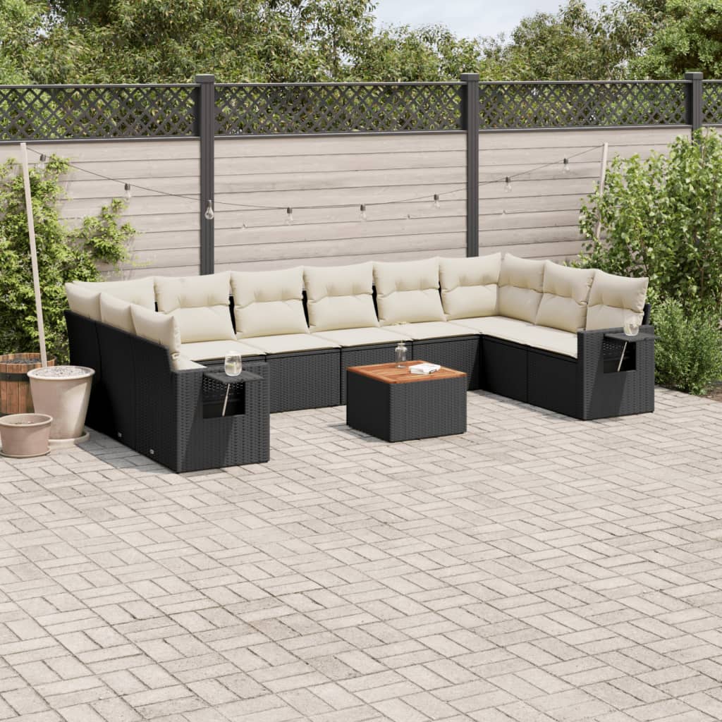 Set Divani da Giardino 11 pz con Cuscini in Polyrattan Nero - homemem39