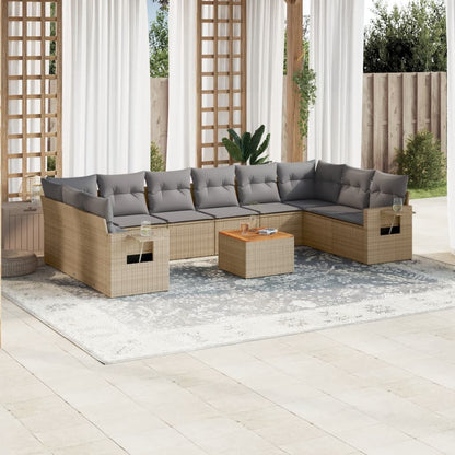 Set Divani da Giardino 11 pz con Cuscini Beige in Polyrattan - homemem39