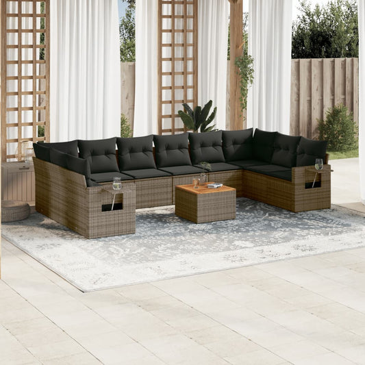 Set Divani da Giardino 11 pz con Cuscini in Polyrattan Grigio - homemem39