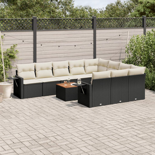 Set Divani da Giardino 11 pz con Cuscini in Polyrattan Nero - homemem39