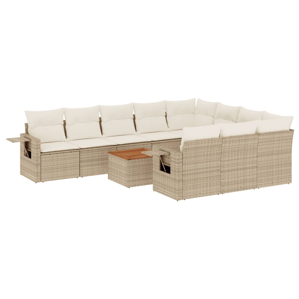 Set Divani da Giardino 11 pz con Cuscini Beige in Polyrattan - homemem39