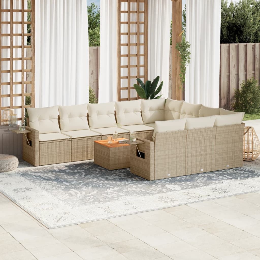 Set Divani da Giardino 11 pz con Cuscini Beige in Polyrattan - homemem39