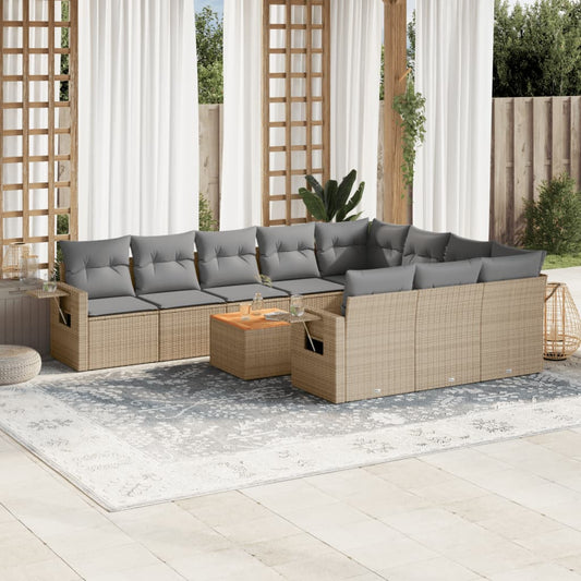 Set Divani da Giardino 11 pz con Cuscini Beige in Polyrattan - homemem39