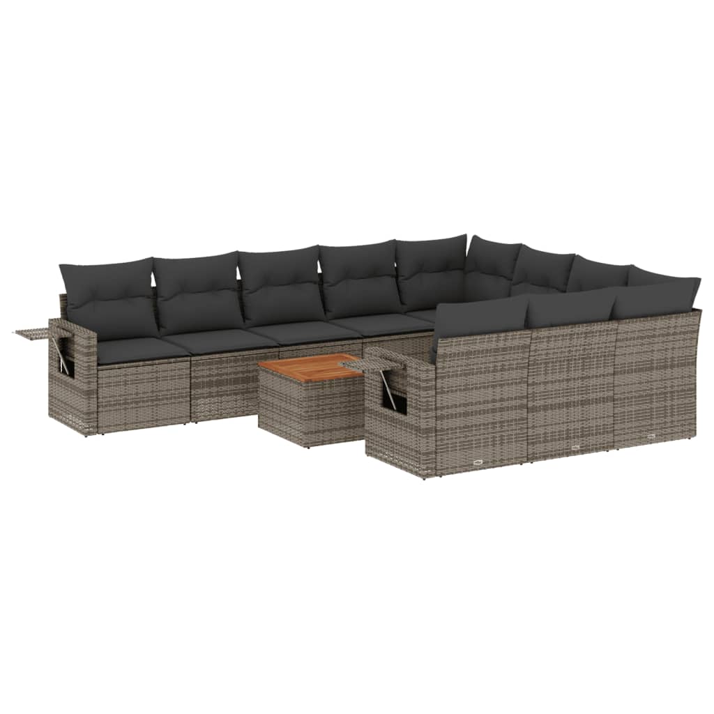 Set Divani da Giardino 11 pz con Cuscini in Polyrattan Grigio - homemem39