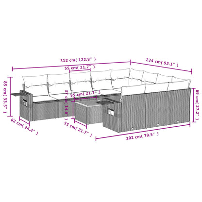 Set Divani da Giardino 11 pz con Cuscini in Polyrattan Grigio - homemem39