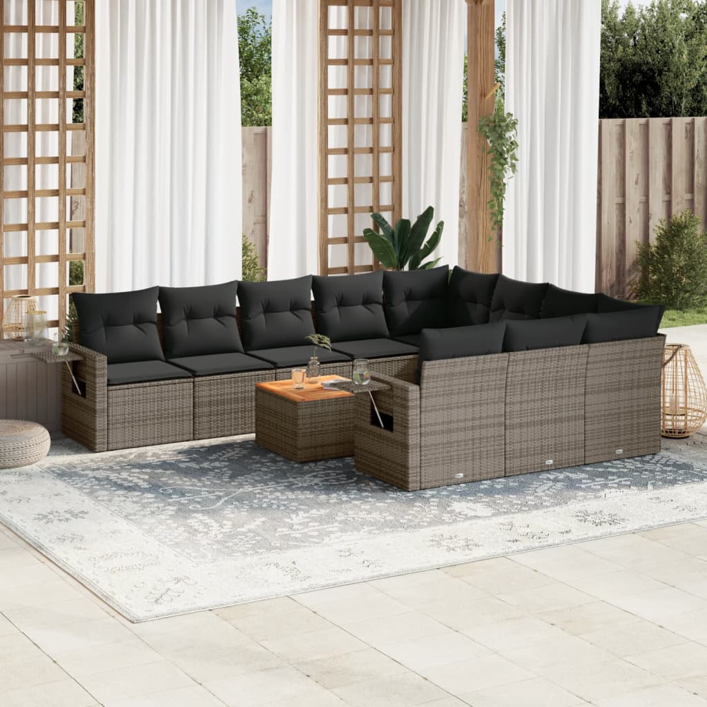 Set Divani da Giardino 11 pz con Cuscini in Polyrattan Grigio - homemem39