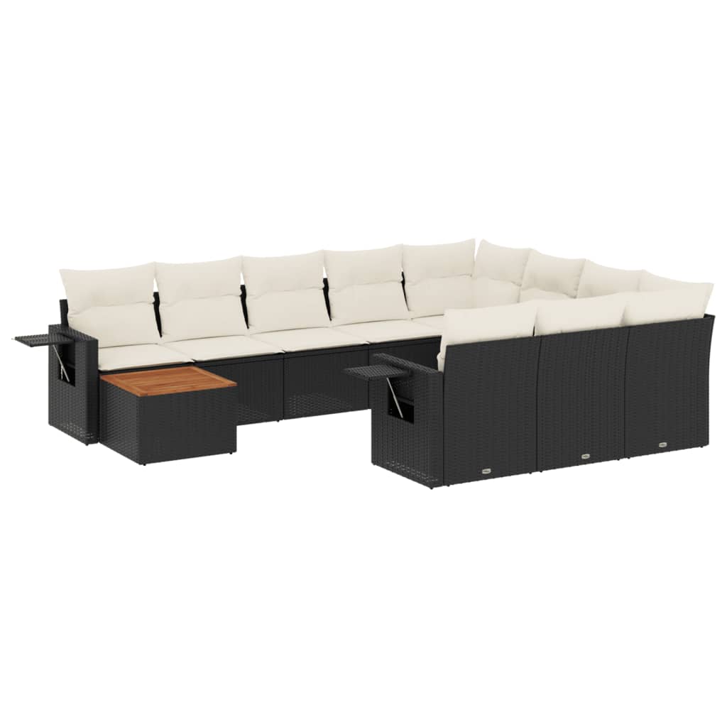 Set Divani da Giardino 11 pz con Cuscini in Polyrattan Nero - homemem39