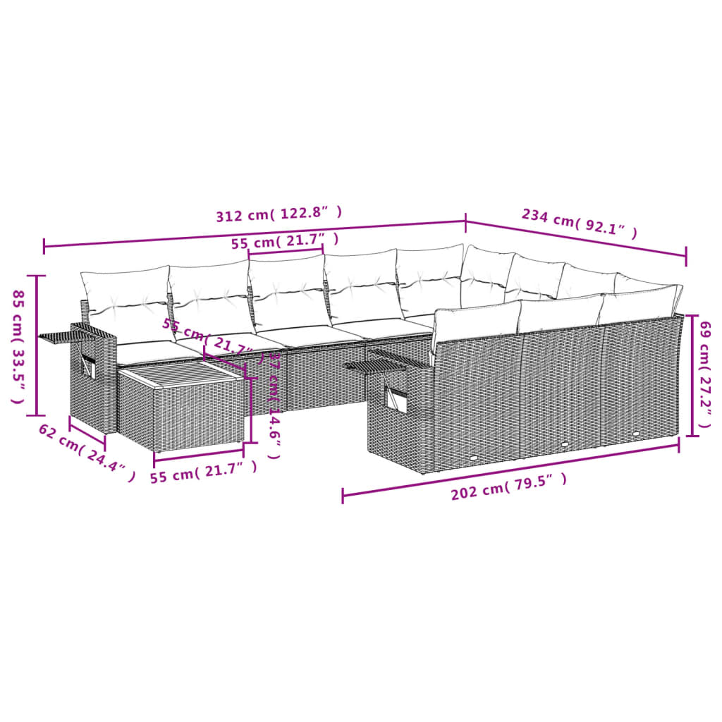 Set Divani da Giardino 11 pz con Cuscini in Polyrattan Nero - homemem39