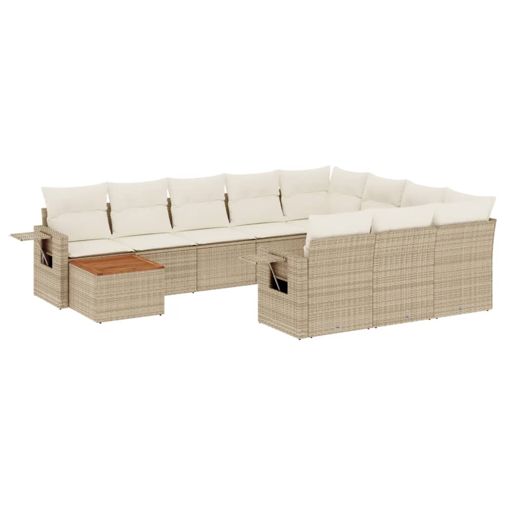 Set Divani da Giardino 11 pz con Cuscini Beige in Polyrattan - homemem39