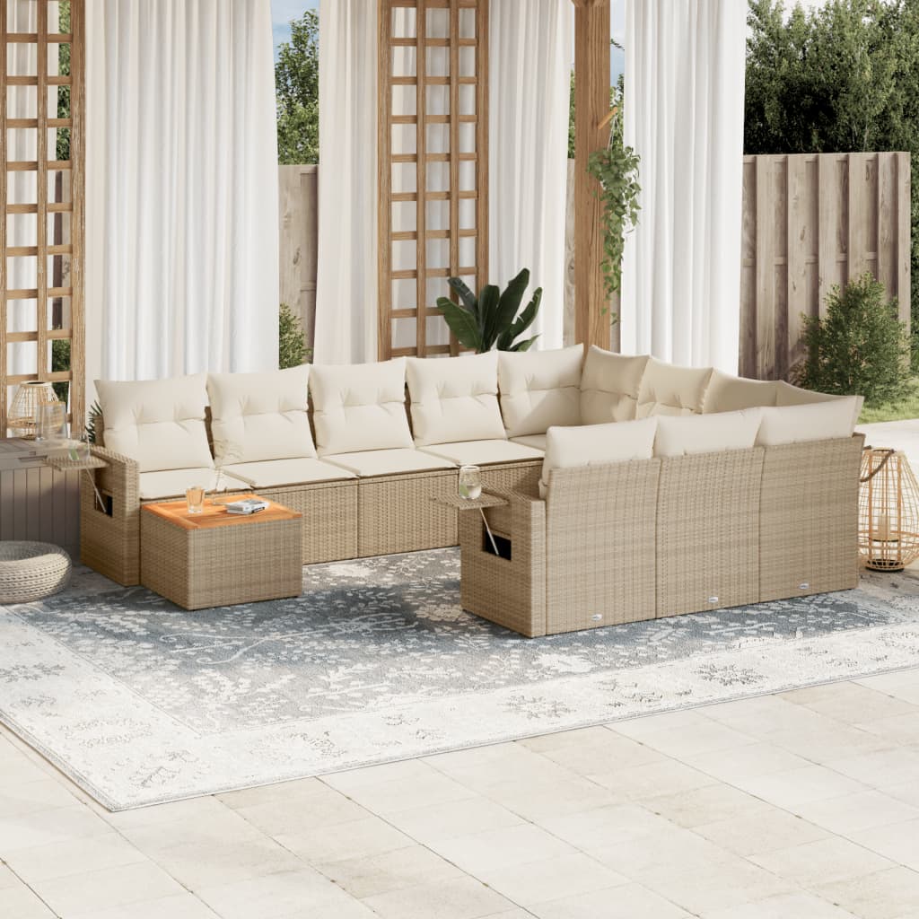 Set Divani da Giardino 11 pz con Cuscini Beige in Polyrattan - homemem39