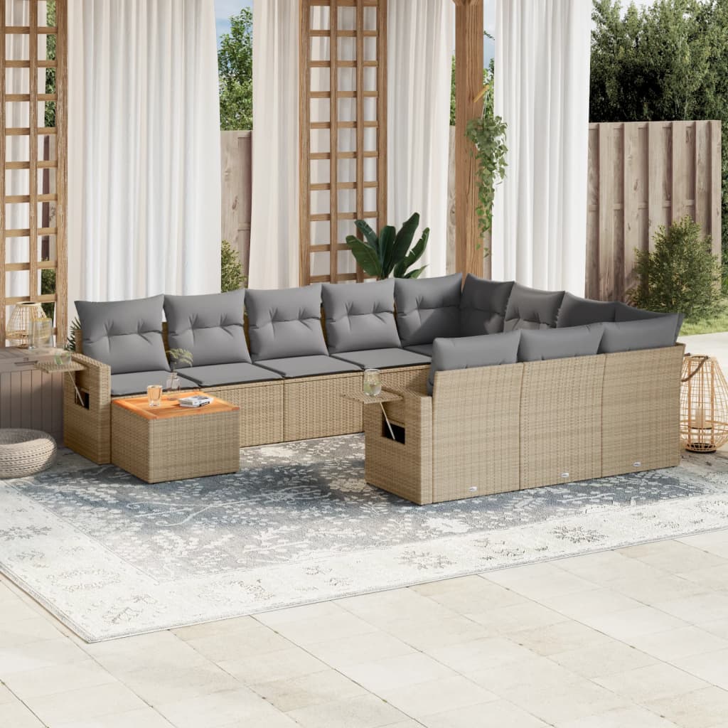 Set Divani da Giardino 11 pz con Cuscini Beige in Polyrattan - homemem39