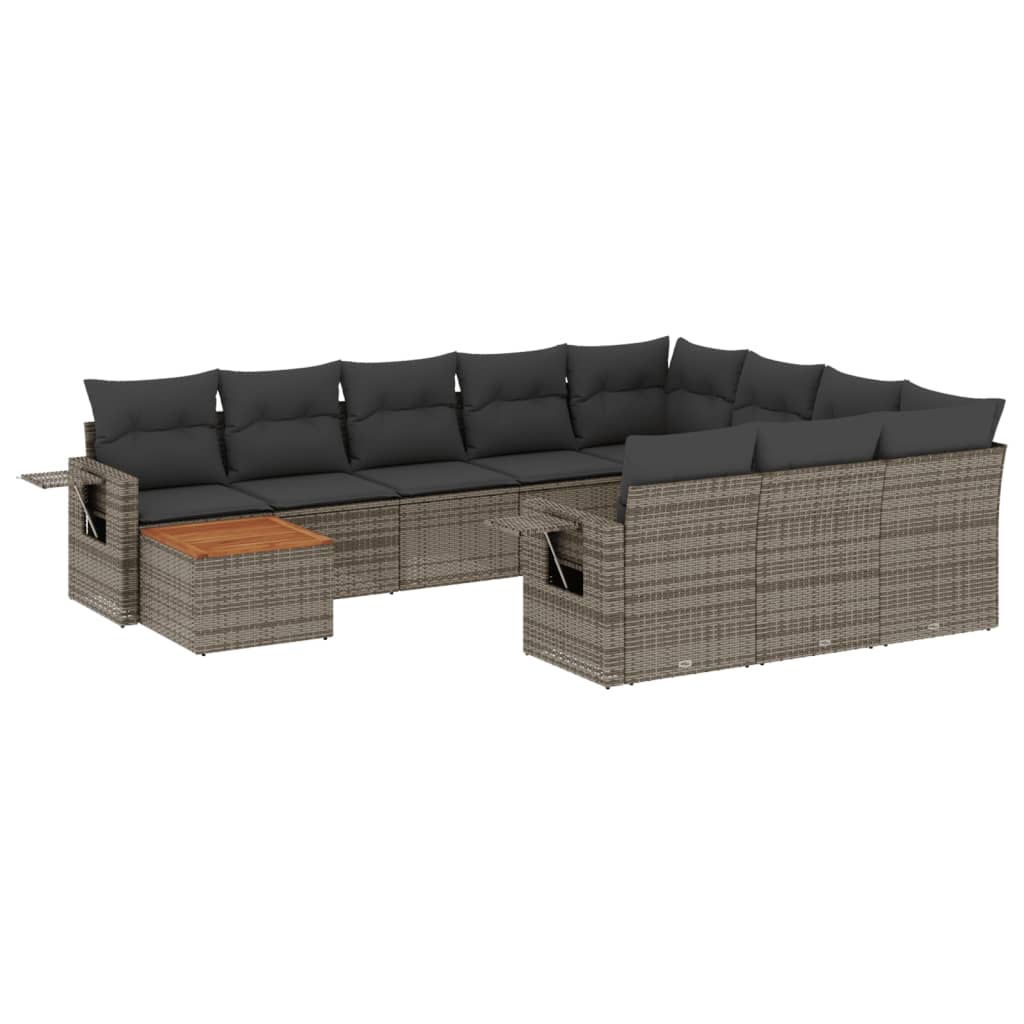 Set Divani da Giardino 11 pz con Cuscini in Polyrattan Grigio - homemem39