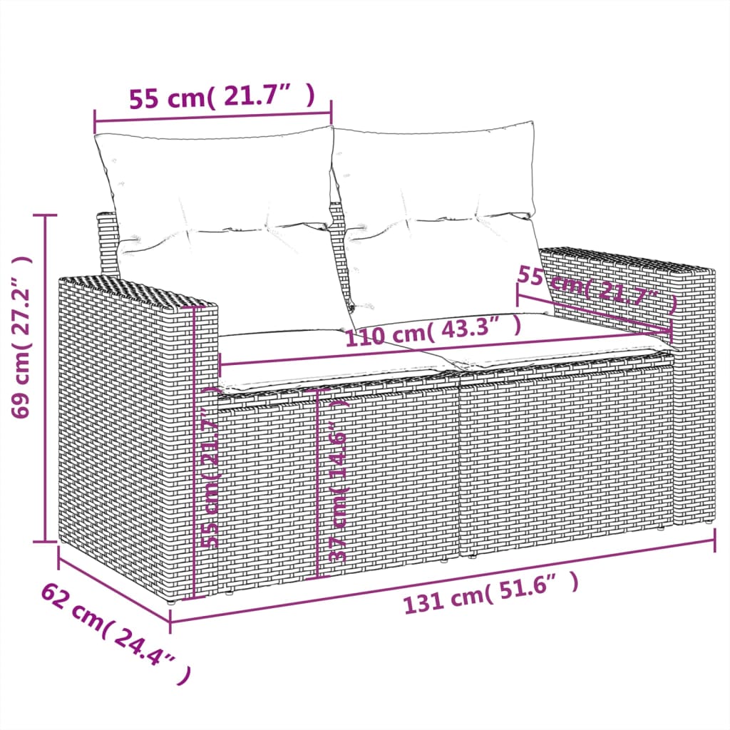 Set Divani da Giardino 11 pz con Cuscini in Polyrattan Grigio - homemem39