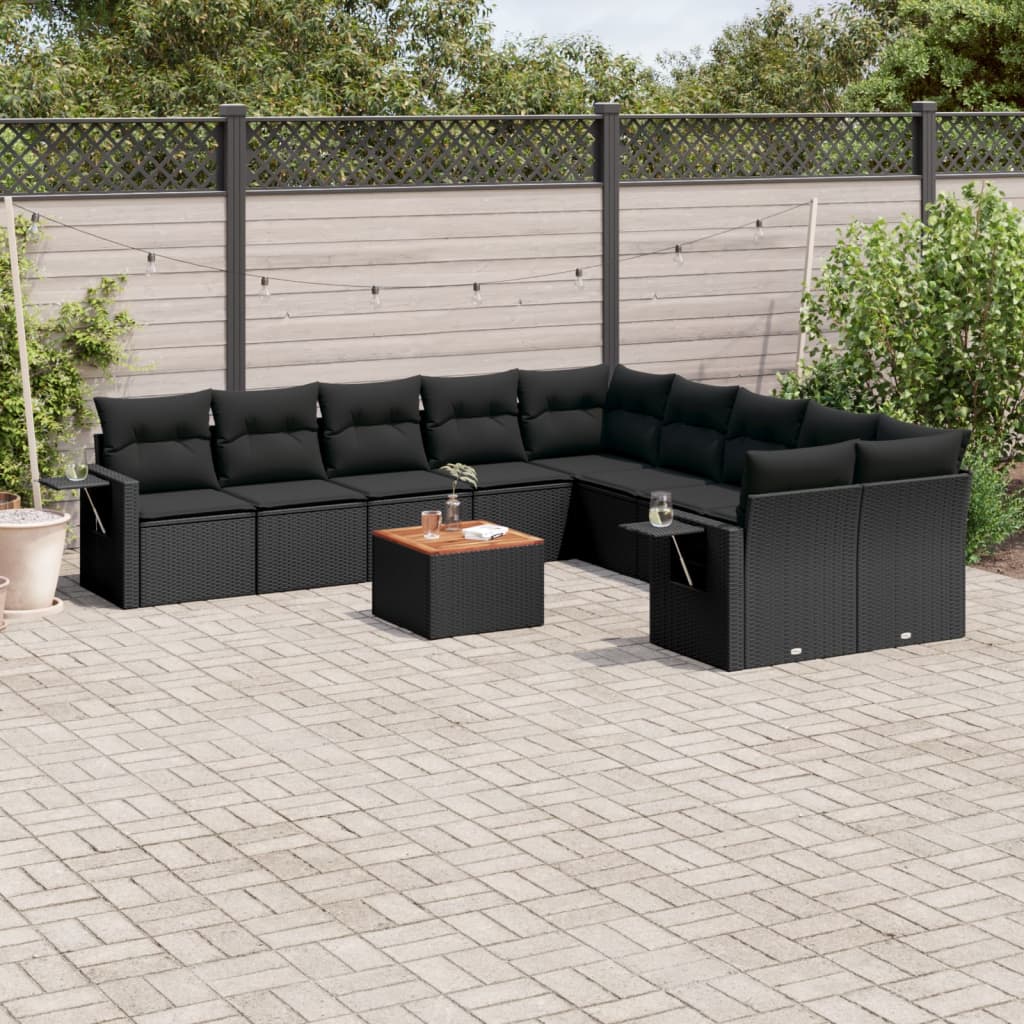 Set Divani da Giardino 11 pz con Cuscini in Polyrattan Nero - homemem39