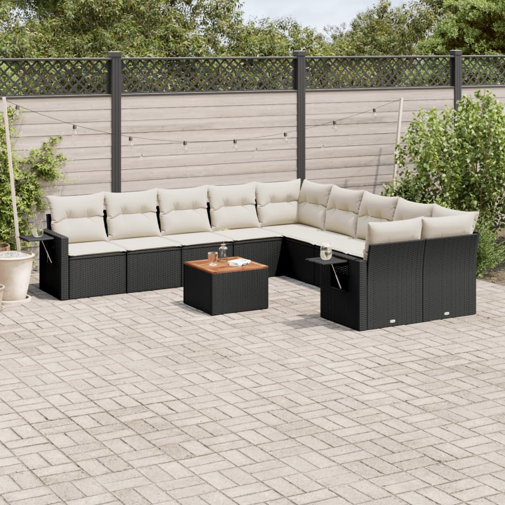 Set Divani da Giardino 11 pz con Cuscini in Polyrattan Nero - homemem39