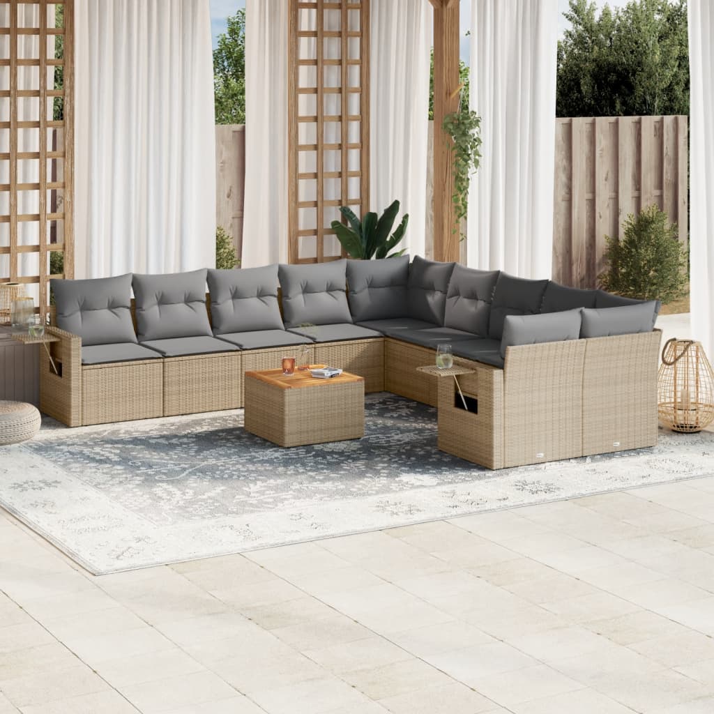 Set Divani da Giardino 11 pz con Cuscini Beige in Polyrattan - homemem39