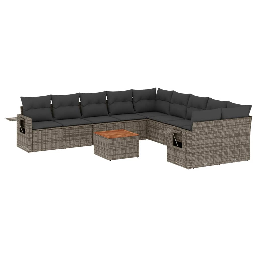 Set Divani da Giardino 11 pz con Cuscini in Polyrattan Grigio - homemem39