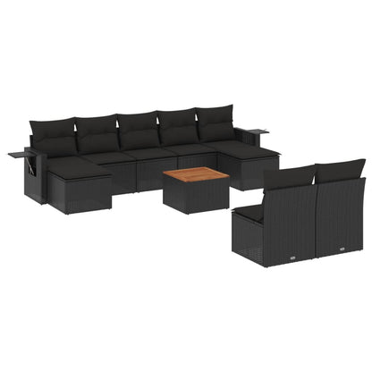 Set Divani da Giardino 10pz con Cuscini in Polyrattan Nero - homemem39