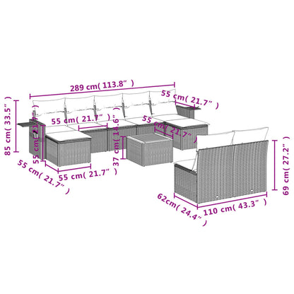 Set Divani da Giardino 10pz con Cuscini in Polyrattan Nero - homemem39