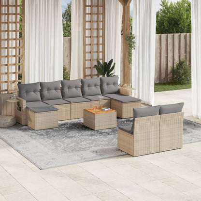 Set Divano da Giardino 10 pz con Cuscini Beige in Polyrattan - homemem39