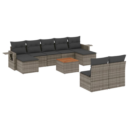 Set Divano da Giardino 10 pz con Cuscini Grigio in Polyrattan