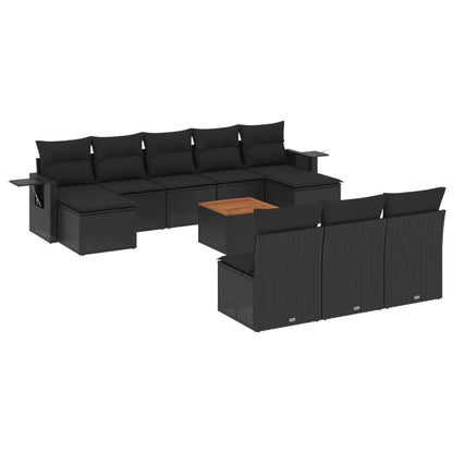 Set Divani da Giardino 11 pz con Cuscini in Polyrattan Nero - homemem39