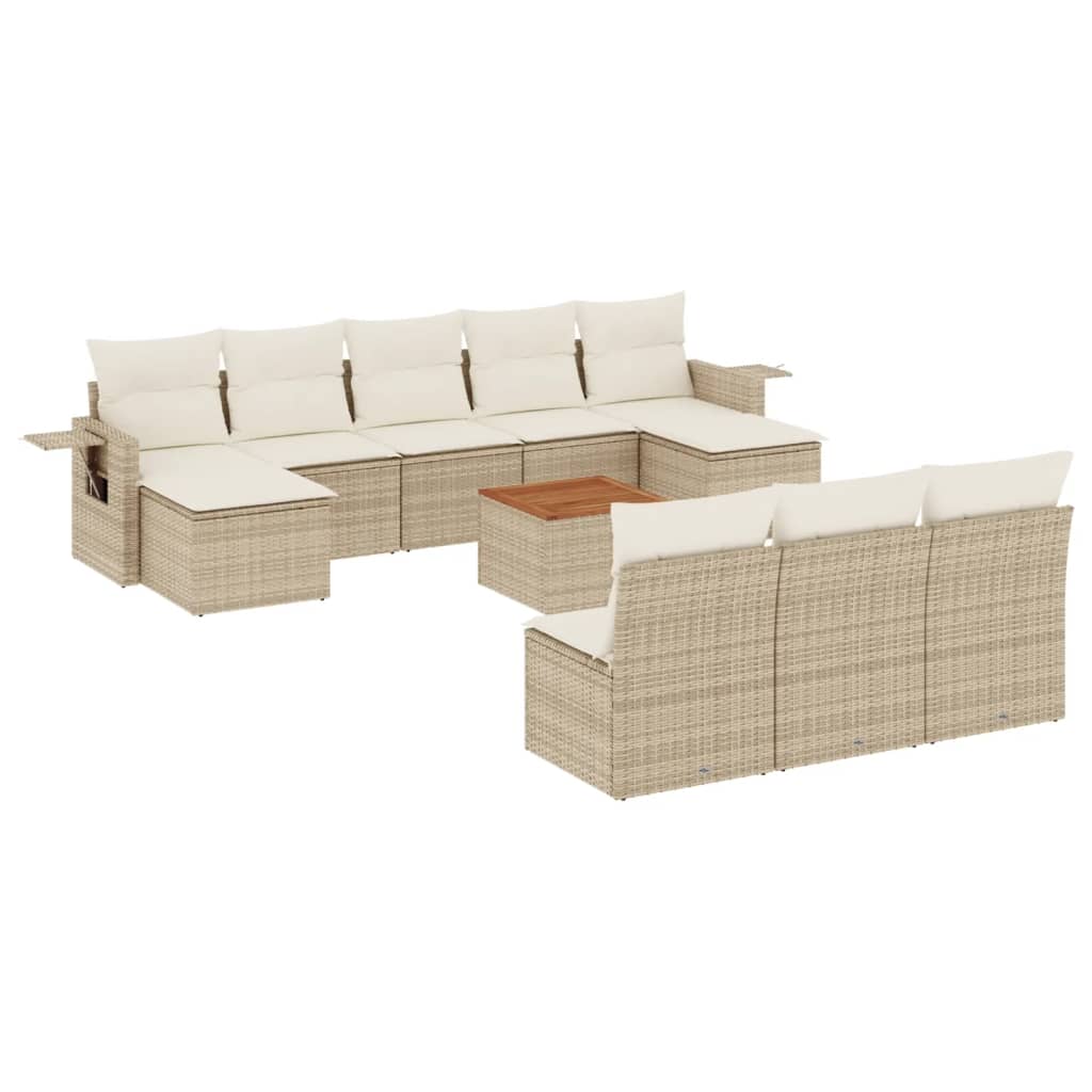 Set Divani da Giardino 11 pz con Cuscini Beige in Polyrattan - homemem39