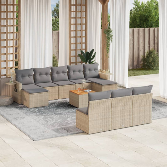 Set Divani da Giardino 11 pz con Cuscini Beige in Polyrattan - homemem39