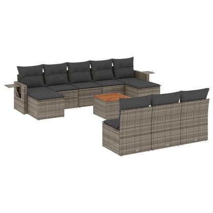 Set Divani da Giardino 11 pz con Cuscini in Polyrattan Grigio - homemem39