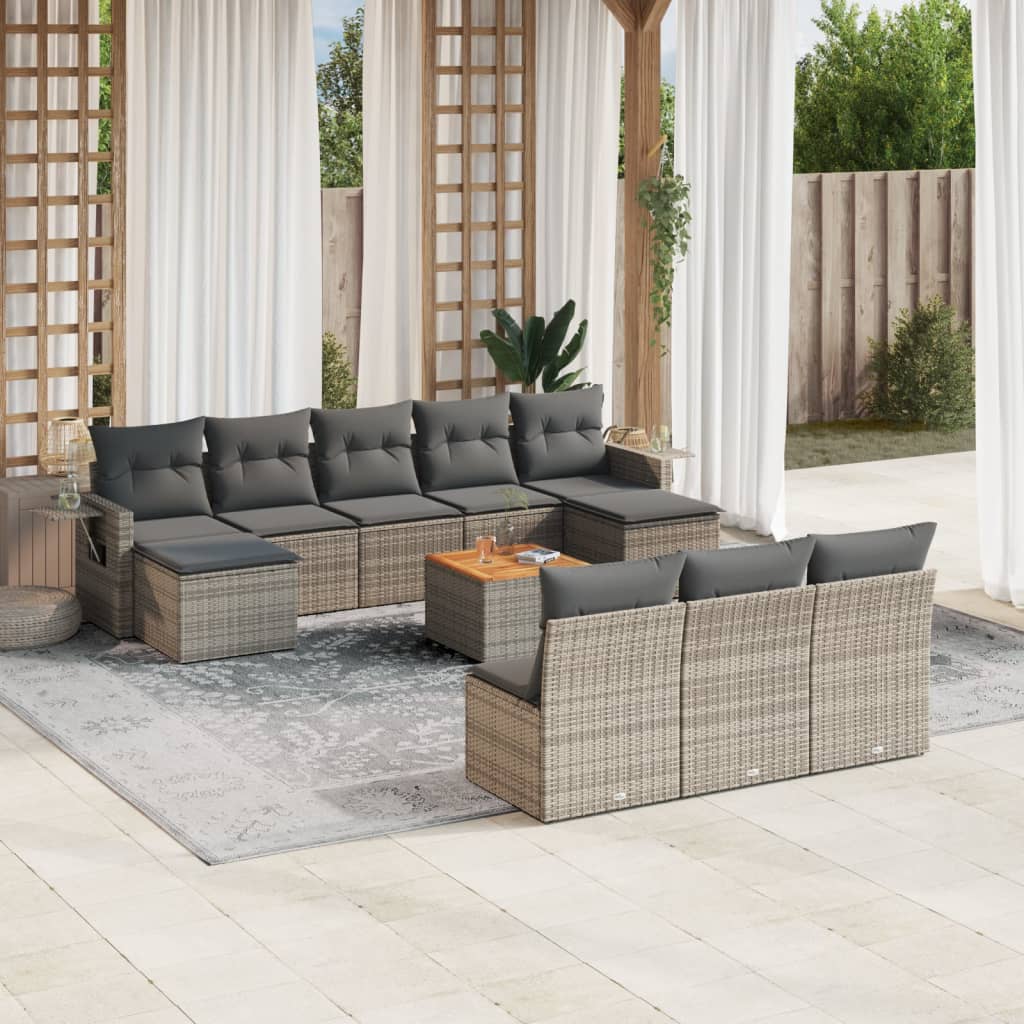 Set Divani da Giardino 11 pz con Cuscini in Polyrattan Grigio - homemem39